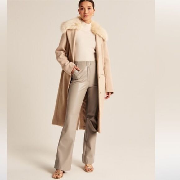 Abercrombie & Fitch Vegan Faux Leather Slim Flare Leg Pants Taupe 32x29 NEW - Picture 16 of 16